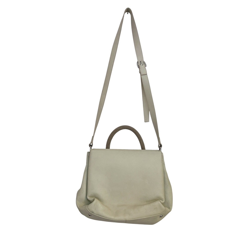 Akris Pebbled Leather Top Handle Shoulder Crossbody Bag‎ Ivory Wood Clasp - Picture 12 of 16